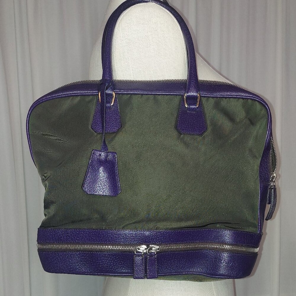 Vintage Women's Prada Gray & Purple Handbag Silver Hardware
